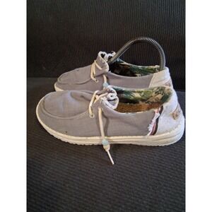 Hey Dude Wendy Natural Fringe‎ Indigo Slip-On Boat Shoes Women's Size: 6